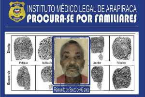IML de Arapiraca procura familiares de idoso vÃtima de morte clÃnica |